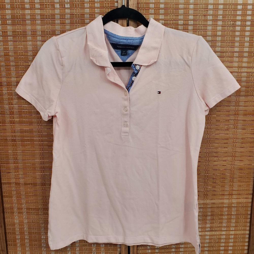 ♡ Tommy Hilfiger Women's Light Pink Short Sleeve Polo Shirt Size Small